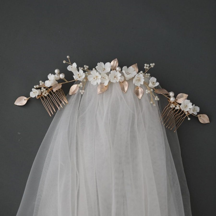 L2308-18 (預訂) 陶瓷小花環髮簪 (金 / 銀) ; Ceramic flowers hair pin (gold / silver)