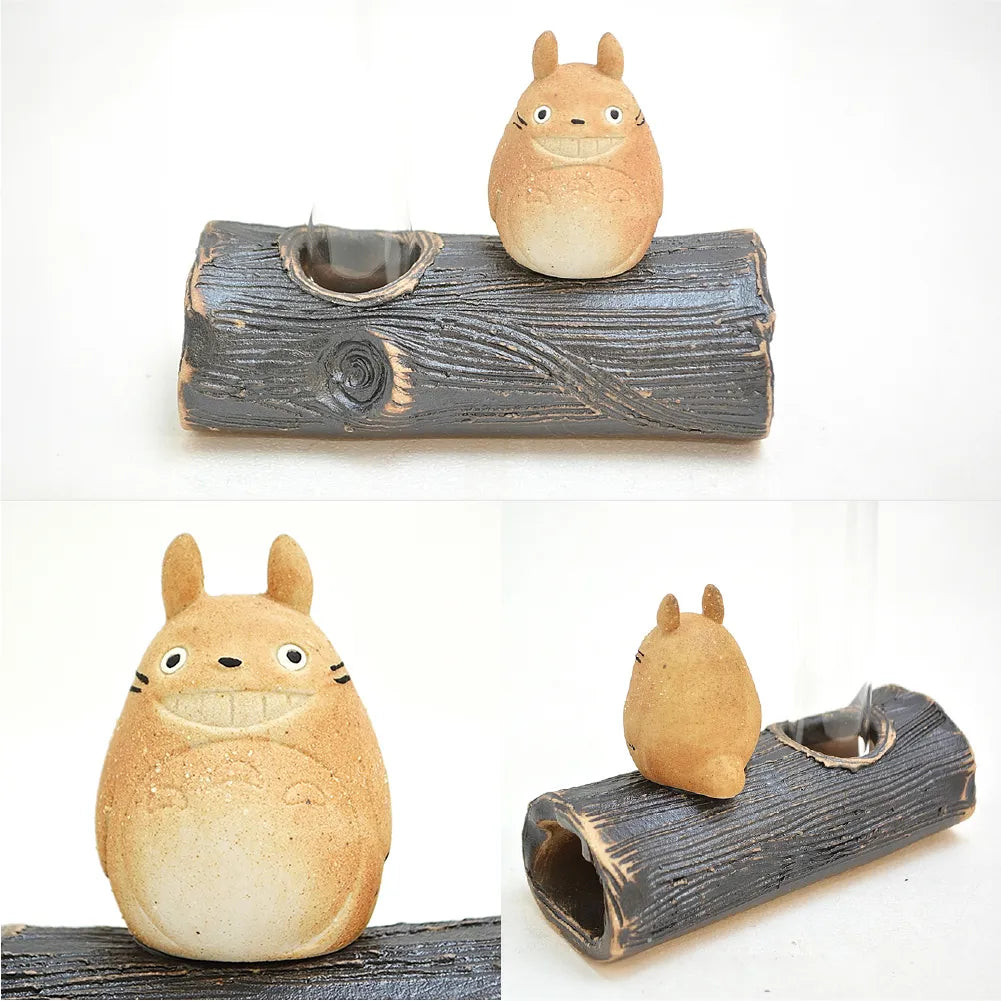 L231003 (預訂) 日本製 信樂燒「龍貓」小花瓶擺設 ; TOTORO Ceramic log with a vase - Shigaraki-yaki