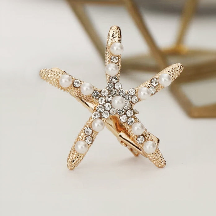L2308-06 (預訂) 海星白珠閃石髮夾 (4 件套裝) ; Crystal & pearl starfish hair clips (set of 4)