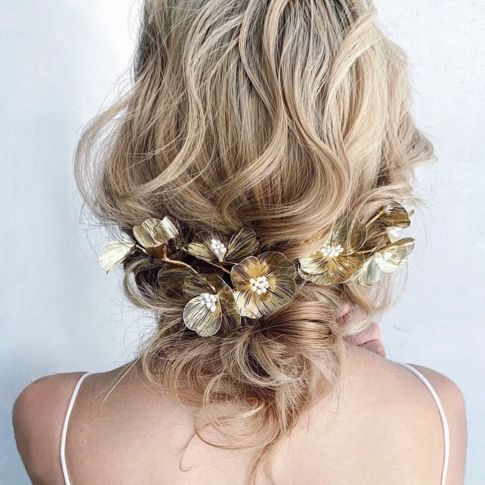 L230822 (預訂) 波希米亞金線立體花卉髮飾 ; Bohemaina 3D gold wire flower hair piece