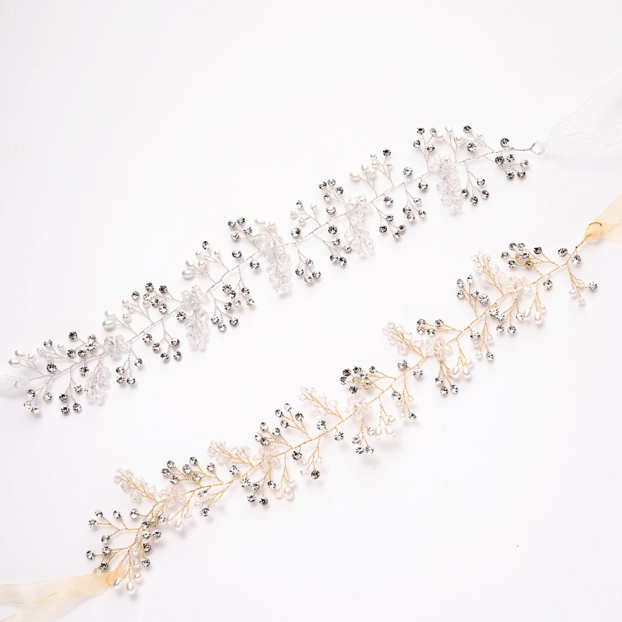 L2308-23 (預訂) 金枝綻放輕閃鑠髮飾 (付絲帶) - 金 / 銀色 ; Goddess-like metal & crystal hair band (gold/silver)