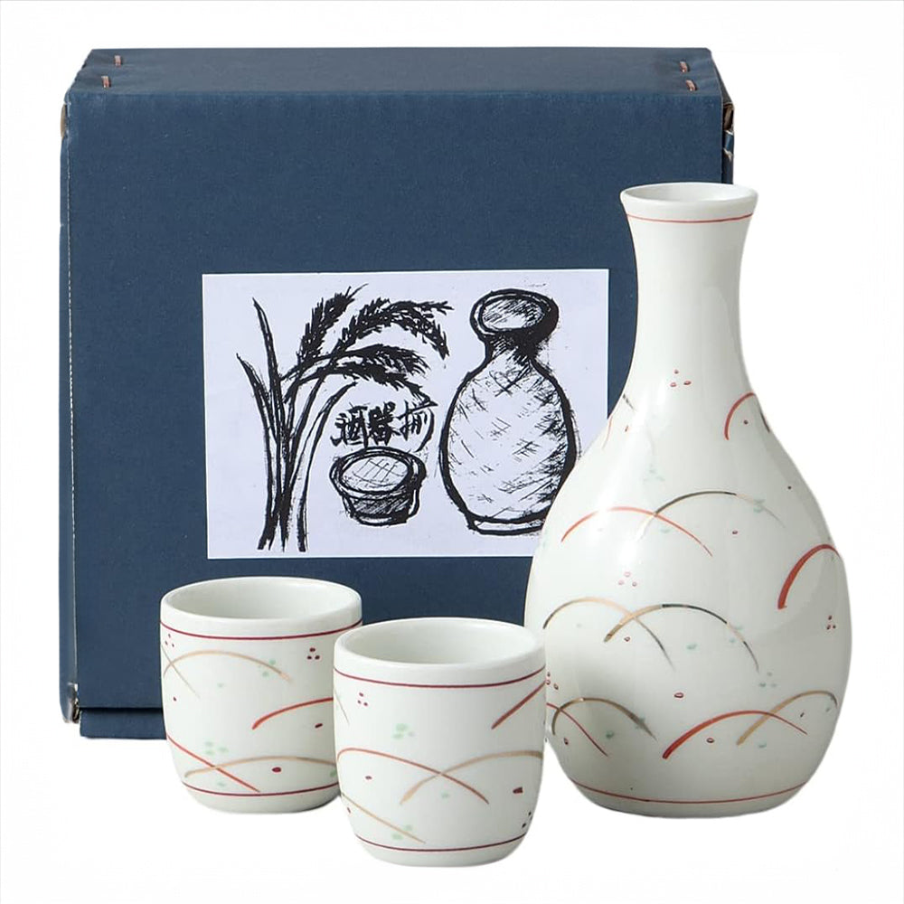 L231211 日本製 美濃燒 ( 武蔵野 ) 清酒杯禮盒套裝 ; Mino-yaki Sake Cup Set in Musashino Design