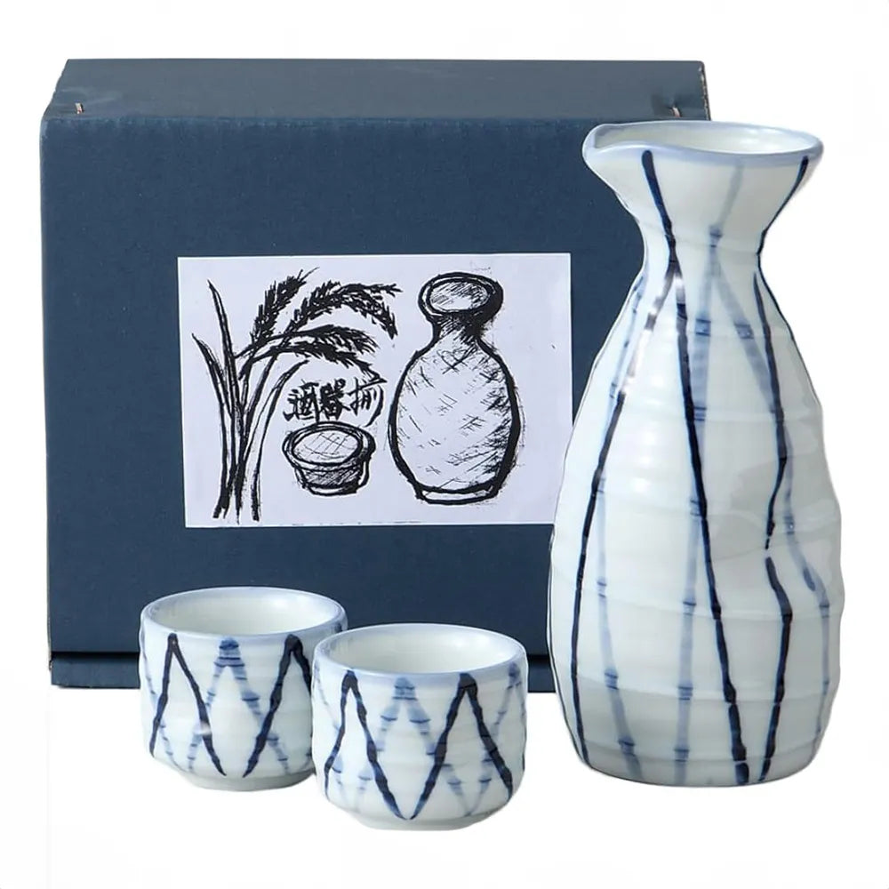 L231208 日本製 美濃燒( 一珍十草 ) 清酒杯禮盒套裝 ; Mino-yaki Sake Cup Set in Tokusa Motif Design