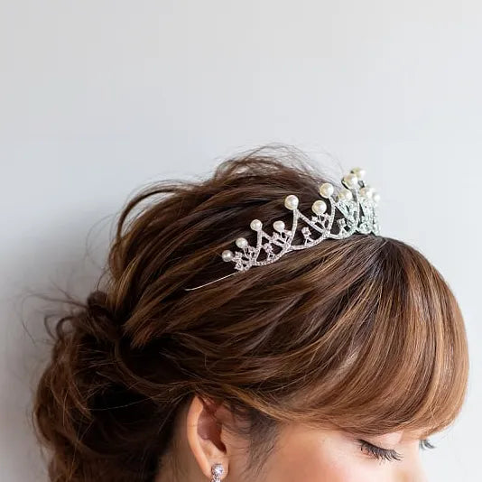 L240310 (預訂) 水鑽珍珠皇冠 ; Japanese regal style tiara with crystal & pearl