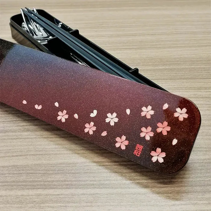 L240401 日本製 盒裝便携餐具 ( 櫻花金漆 ) ; Cultery box set (Sakura paint design)