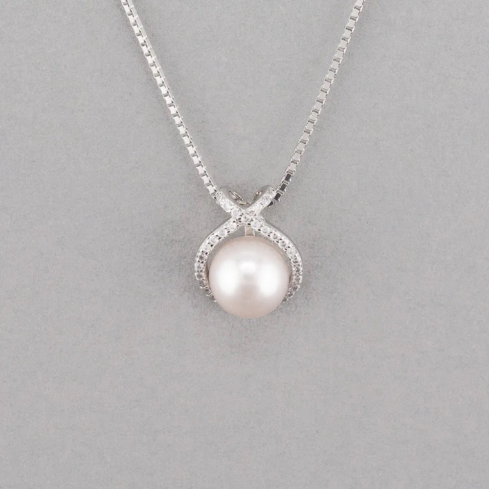 日本 AKOYA 淡粉紅珍珠托高級晶石圓型吊咀頸錬 (8.5-9mm)