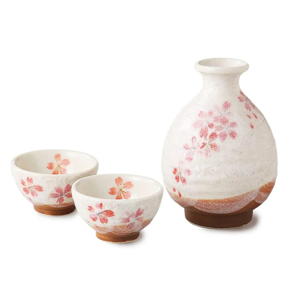 L2303-06 日本製 美濃燒 櫻花清酒杯(禮盒套裝); Mino-yaki Sake Cup set in Sakura pattern