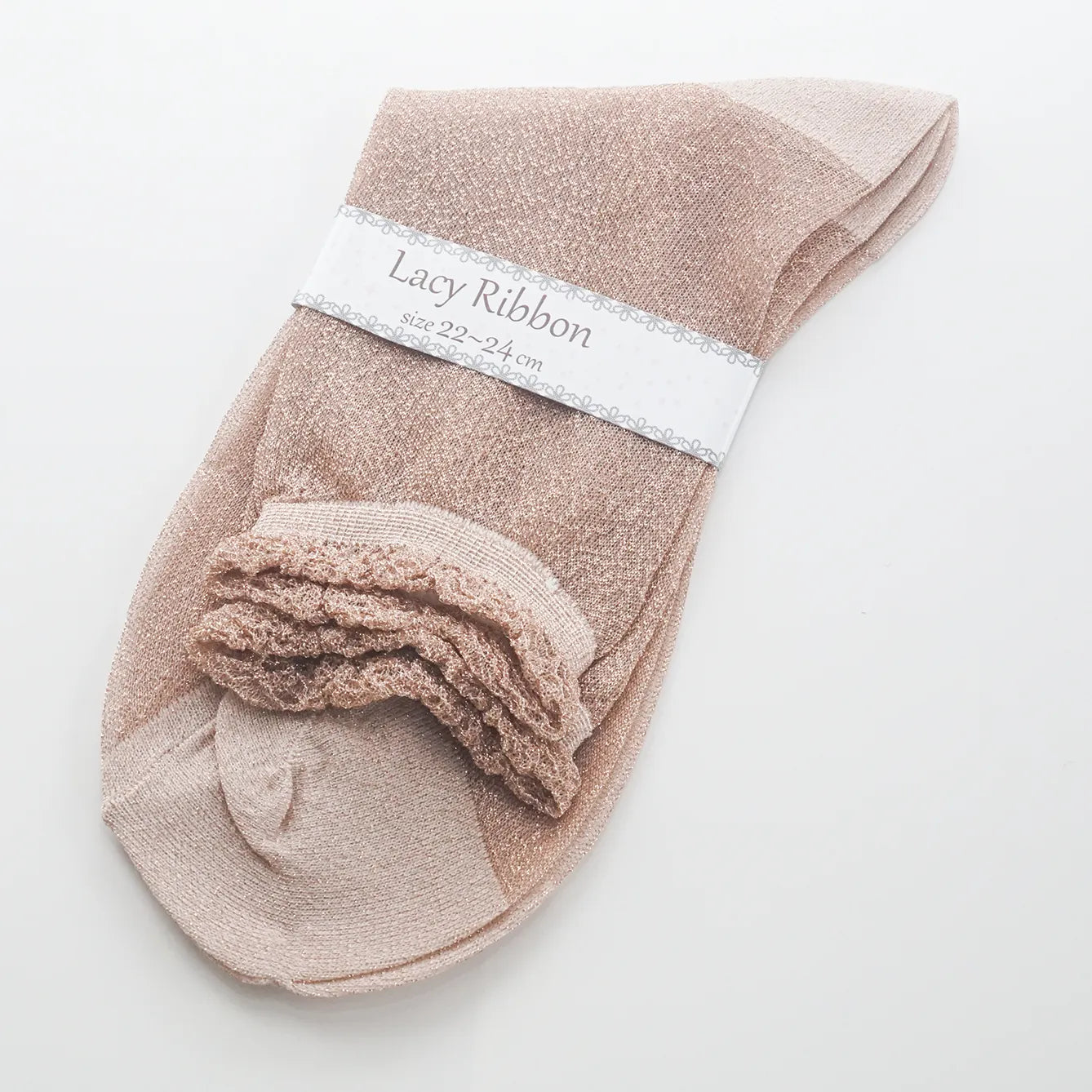 L2210-26 日本Lacy Ribbon 半透絲質短襪 (金色)