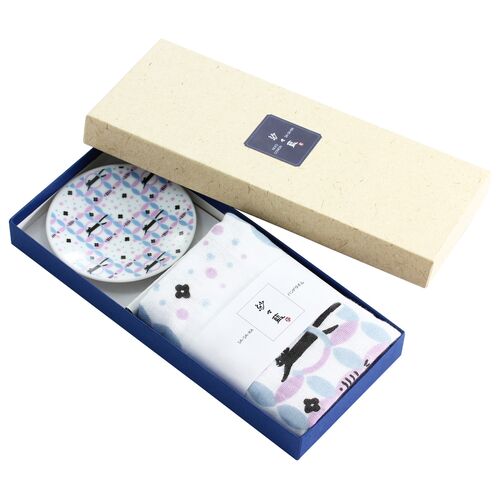 L2211-029 (預訂) 日本製 貓咪 小碟毛巾禮盒 (貓咪魚仔圖案)