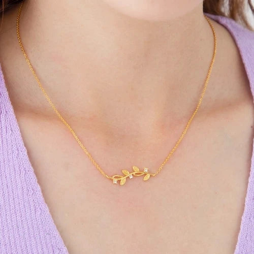 L2211-042 日本製樹葉花紋水鑽頸錬