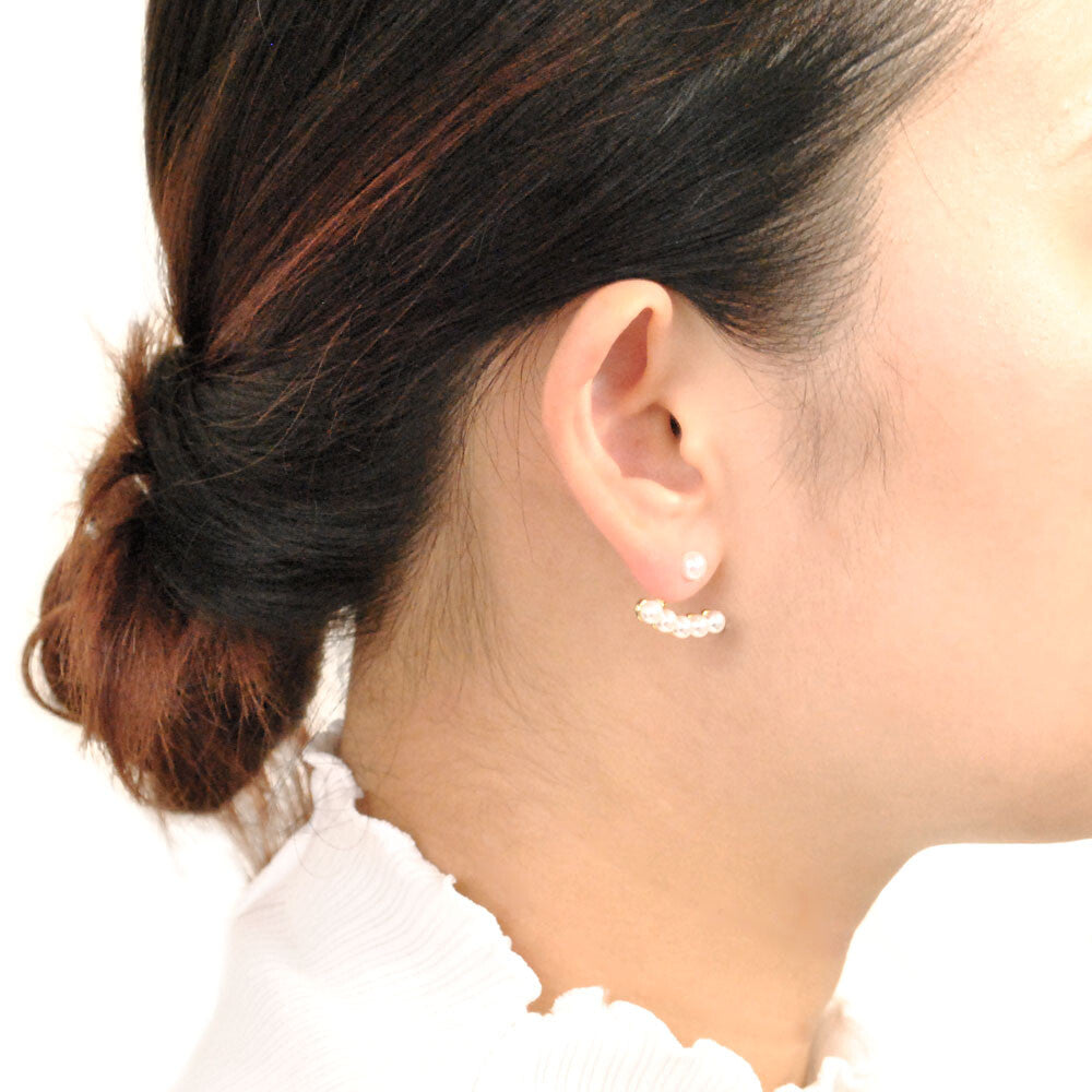 L2211-045 半月型白珠耳托穿針耳環