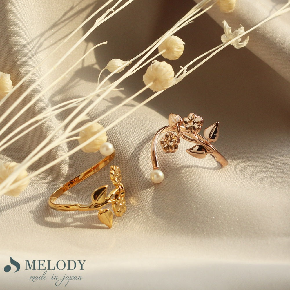 L2211-041 日本製植物花飾拼仿珍珠戒指 (玫瑰金/金色) (FREE SIZE)