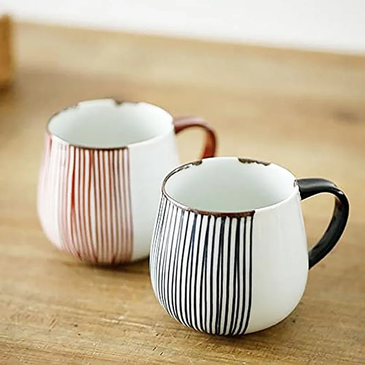 L240104 波佐見焼 和風間條陶瓷杯套裝 ; Striped line design mug set in Japanese style