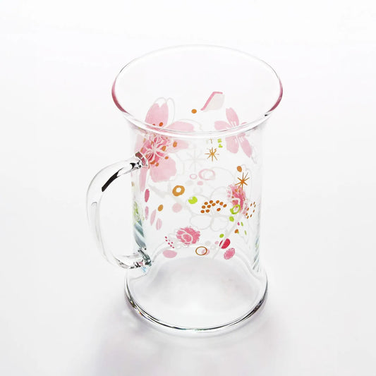 L240305 日本製 大塚硝子櫻花耐熱玻璃杯 ; Otsuka heat-resistant glass in Sakura dancing design