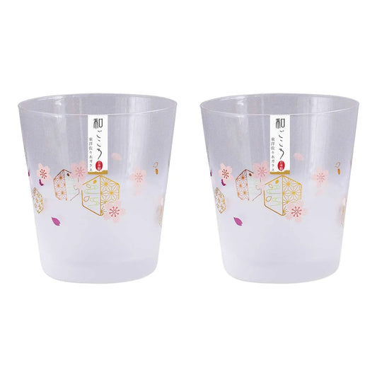 L240306 日本製 櫻花漫舞+吉祥圖案玻璃杯套裝 ; Sakura blosson and auspicious pattern glass set