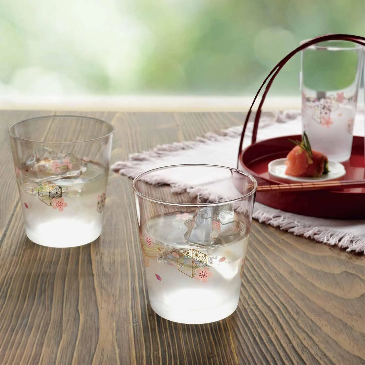 L240306 日本製 櫻花漫舞+吉祥圖案玻璃杯套裝 ; Sakura blosson and auspicious pattern glass set