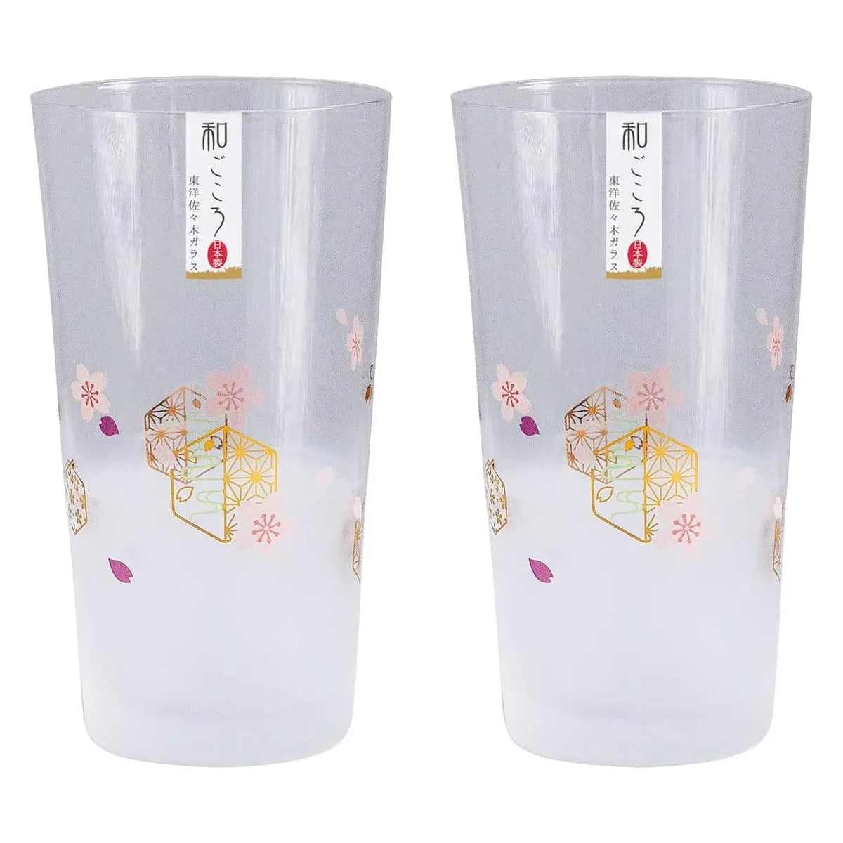 L240307 日本製 櫻花漫舞+吉祥圖案玻璃杯套裝 ; Sakura blosson and auspicious pattern glass set