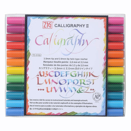 L2306-32  (預訂) 日本製 吳竹 雙頭 CALLIGRAPHY 筆 (24色) ; Kuretake water-base Calligraphy pen (24-colors)