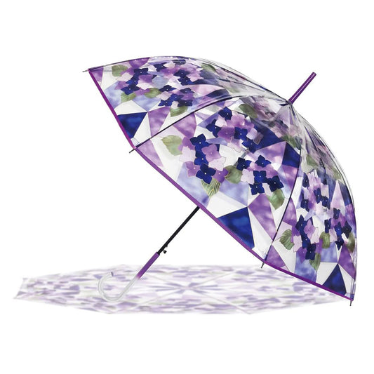 L2307-10  (預訂) 紫陽花彩繪玻璃透明長傘 ; Transperent flowral pattern umbrella