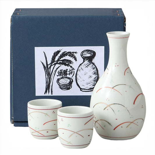 L231211 日本製 美濃燒 ( 武蔵野 ) 清酒杯禮盒套裝 ;  Mino-yaki Sake Cup Set in Musashino Design