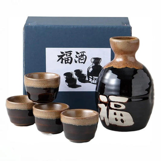 L231207 日本製 美濃燒 ( 福文字 ) 清酒杯禮盒套裝 ; Mino-yaki Sake Cup Set with "Good Fortune"