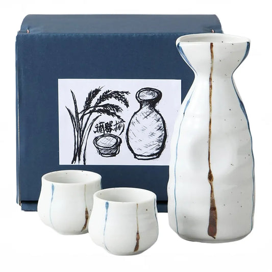 L231210 日本製 美濃燒 ( 吳須錆十草 ) 清酒杯禮盒套裝 ; Mino-yaki Sake Cup Set in Tokusa Motif Design