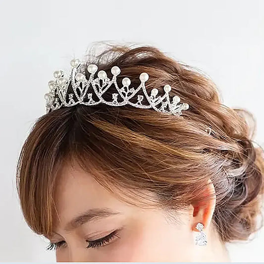 L240310  (預訂) 水鑽珍珠皇冠 ; Japanese regal style tiara with crystal & pearl