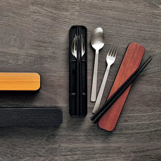 L240402 日本製 盒裝便携餐具 (和風木紋) ; Cutlery box set (Japanese wooden color design)