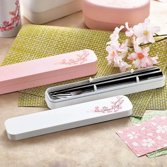 L240403  日本製 盒裝便携餐具 (櫻花粉紅/白色) ; Cutlery box set (Sakura pink / white design)