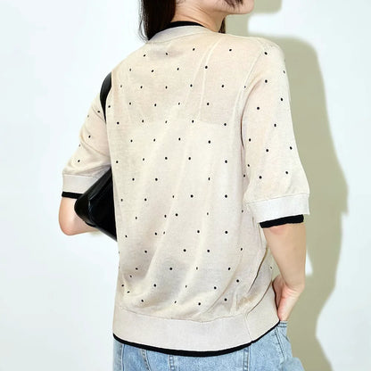 U260703 | PUBLUX Polka-dot short-sleeve knit cardigan with a layered look