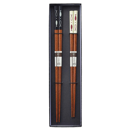 L230212 (預訂) 日本製「魚影隨形」筷子套裝 （禮盒裝）(平均HK$58/對) ; Japanese made fish pattern Chopsticks for couple (Gift set) (HK$58/PAIR)