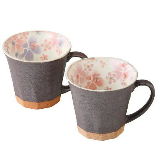 L2303-08 日本製 美濃燒「粉引舞櫻」咖啡杯 (2 隻禮盒套裝) Mino-yaki coffee mug set in cherry blossom pattern