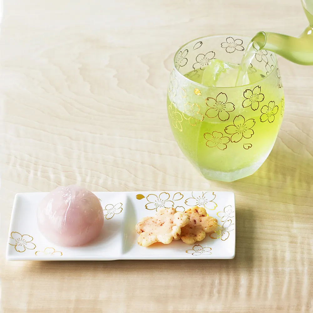 L2303-03 日本製 石塚硝子櫻花玻璃杯 + 小食托盤 (禮盒套裝) ;  Ishizuka glass & plate set in Sakura pattern