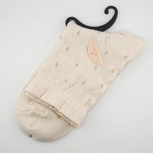 L2210-27 日本製 棉質金線花襪 (米色)