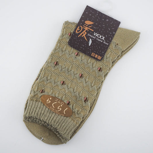 L2210-34 日本製 混羊毛立體織花花襪 (四色)