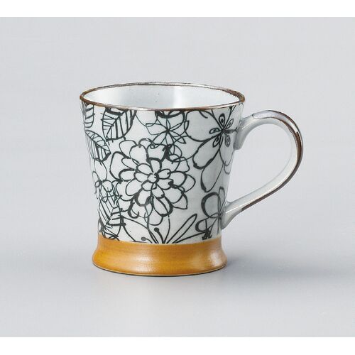 L2211-012 (預訂) 日本製 美濃焼馬克杯 (手繪花卉圖案) ; (Pre-order) Mino-yaki coffee mug in hand-painted floral pattern
