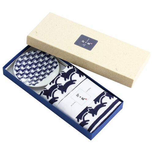 L2211-027 (預訂) 日本製 貓咪 小碟毛巾禮盒 (彈跳貓咪圖案)