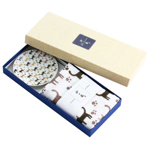 L2211-028 (預訂) 日本製 貓咪 小碟毛巾禮盒 (貓咪肉球圖案)
