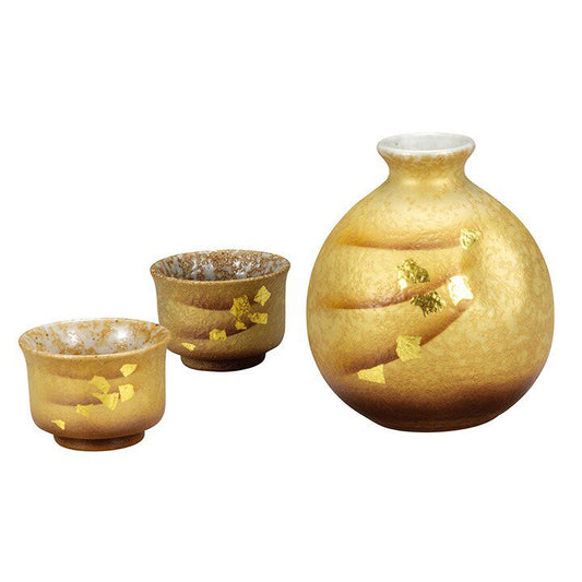 L2212-04 (預訂) 日本製九谷焼晩酌金箔彩清酒杯套裝 ; Kutani ware Sake Cup Set with Gold Foil