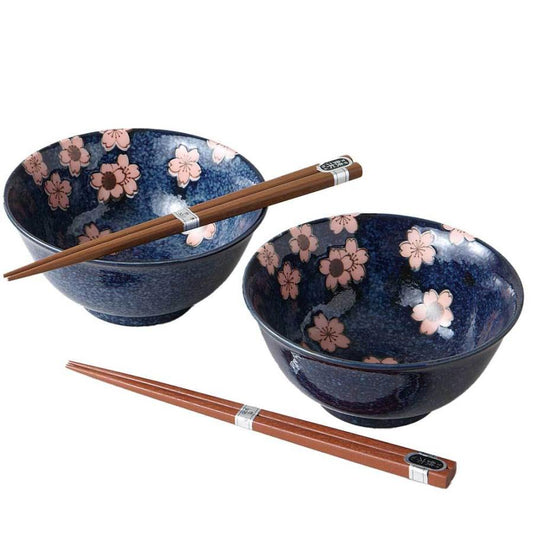 L2303-11  (預訂) 日本製 夜櫻美濃燒陶瓷碗 (2 隻套裝) ; (Pre-order) Mino-yaki bowl set design in Sakura pattern